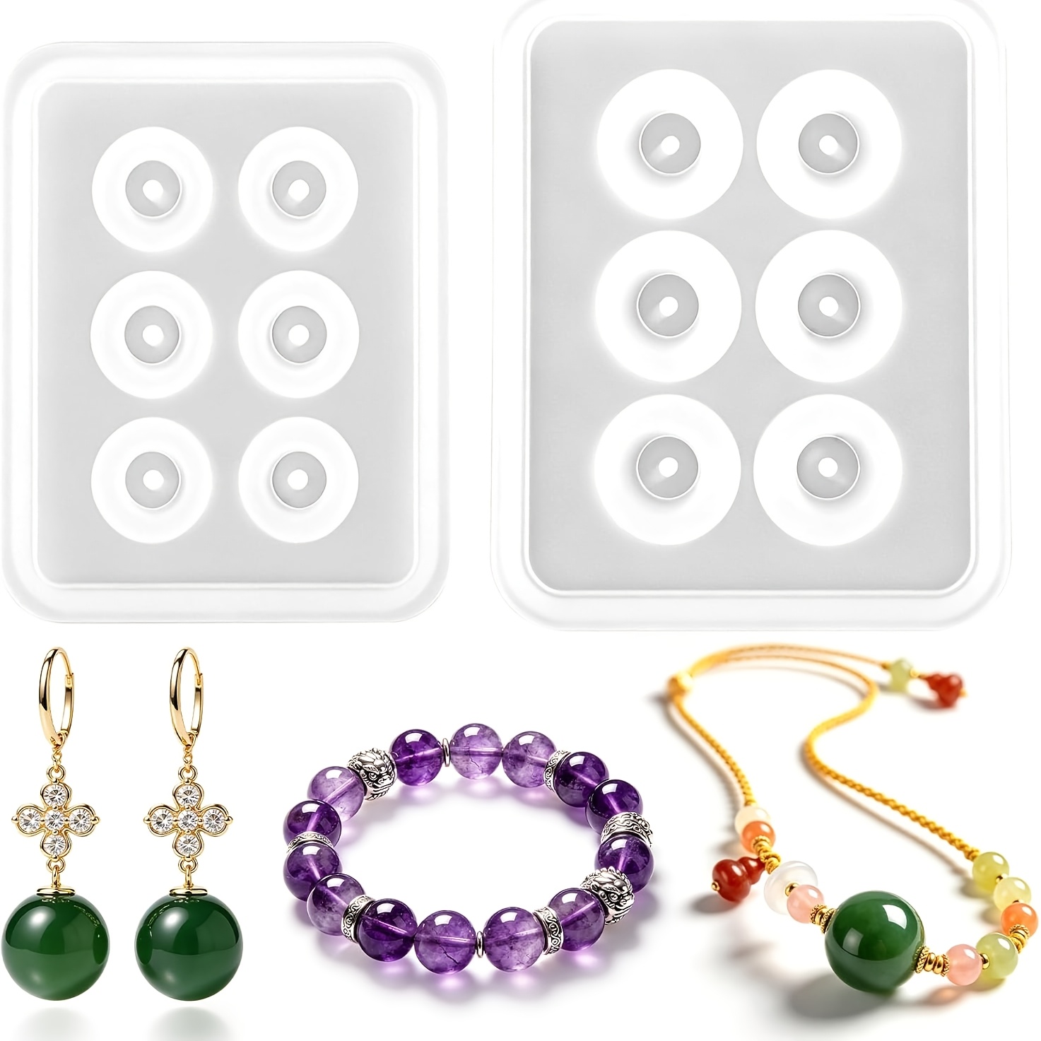Resin Mold Jewelry - Dois moldes esféricos perfurados de silicone,